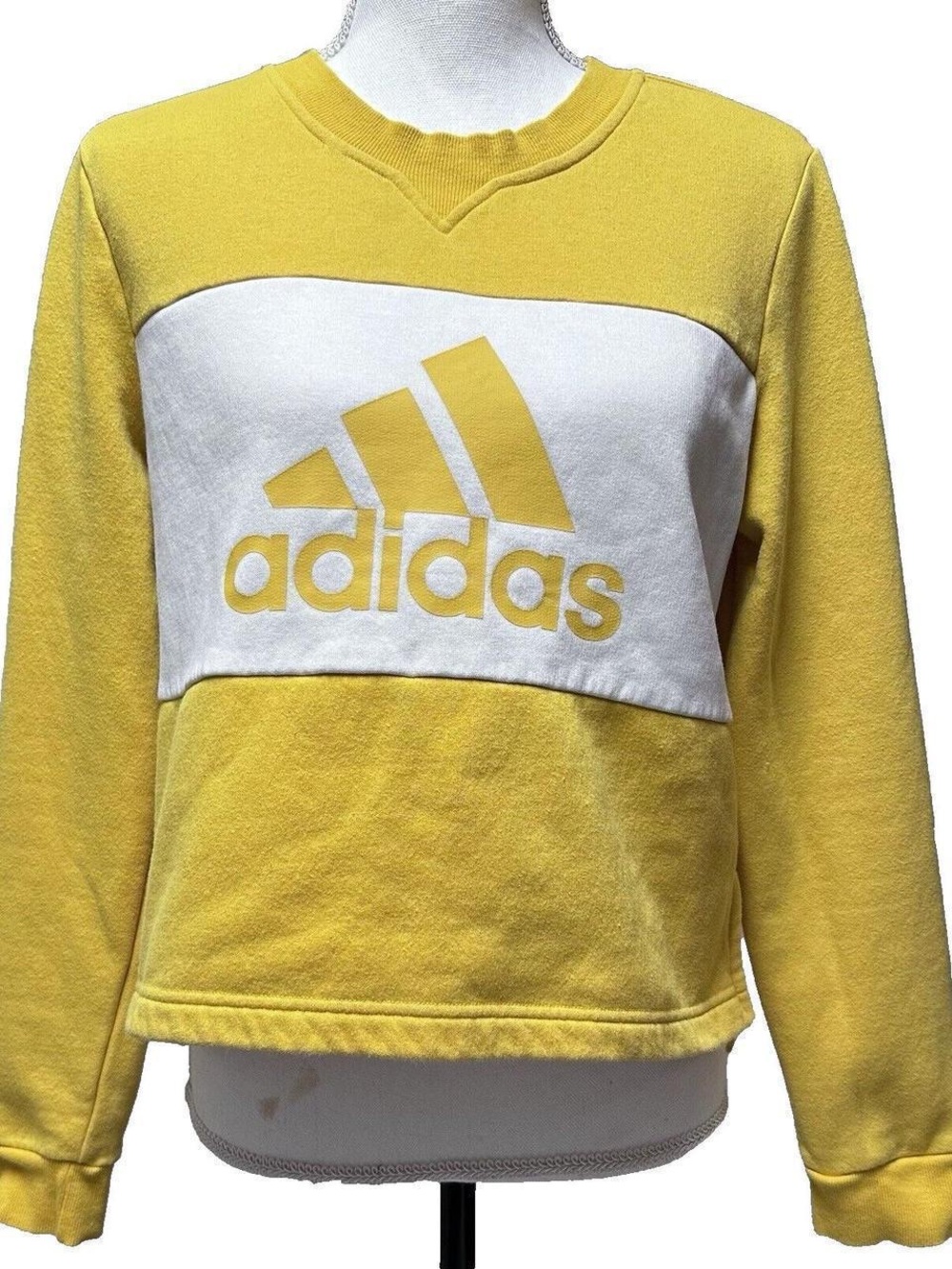 adidas Yellow and White Logo Cropped Pullover Sweatshirt